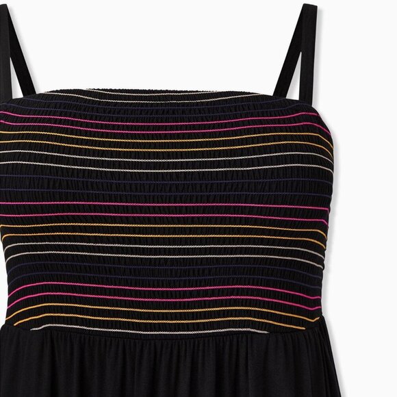 Torrid Super Soft Knits Sundress Dress 00 M/L Black Rainbow Smocked - Picture 2 of 4